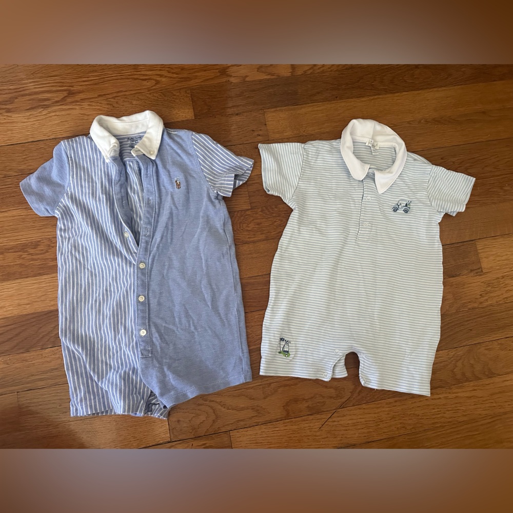 Ralph Lauren Kids Blue and White Striped Button Down Shirts